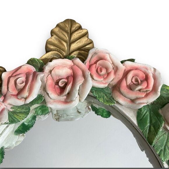 Floral Oval Wall Mirror with Pink Roses - Picture 6 of 14